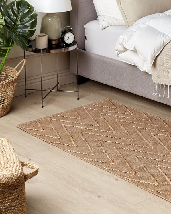 Teppe Beige Jute Bomull 80 x 150 cm Geometrisk mønster Håndvevd Boho Stue Soverom