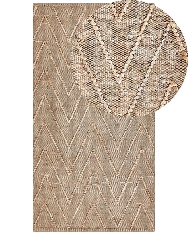 Teppe Beige Jute Bomull 80 x 150 cm Geometrisk mønster Håndvevd Boho Stue Soverom
