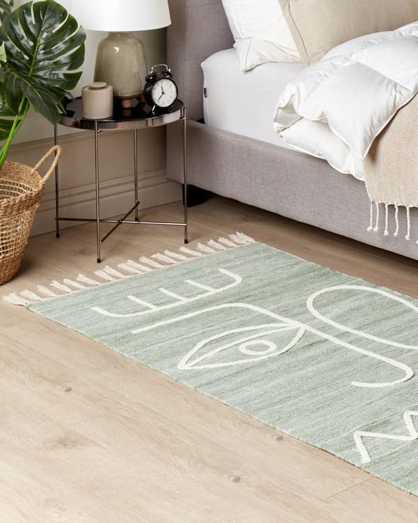 Område Tæppe Håndvævet Tæppe Lysegrøn Polyester 80 x 150 cm Rektangel Abstrakt Mønster med Kvaster Rektangulært Boho Indendørs Udendørs