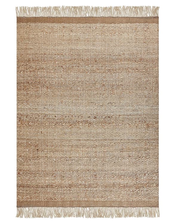Område Tæppe Beige Jute 140 x 200 cm Rektangulært med Kvaster Geometrisk Mønster Håndvævet Boho Style Soveværelse Stue
