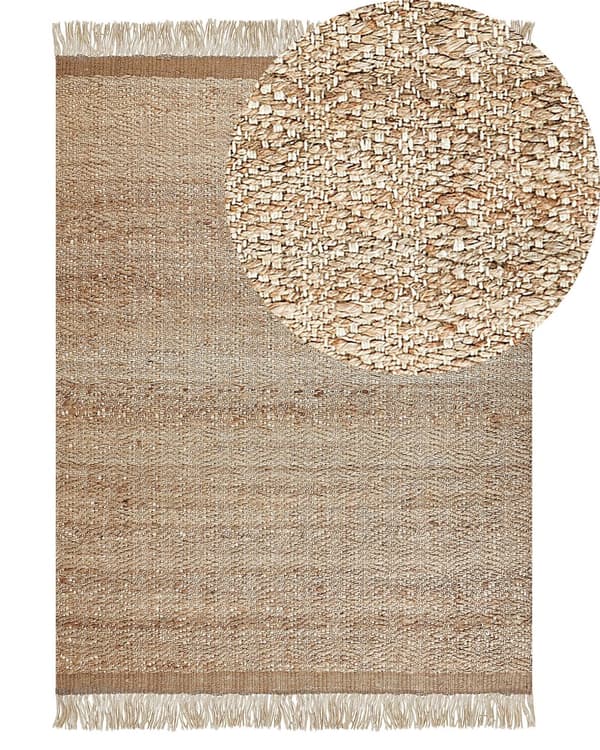 Område Tæppe Beige Jute 140 x 200 cm Rektangulært med Kvaster Geometrisk Mønster Håndvævet Boho Style Soveværelse Stue