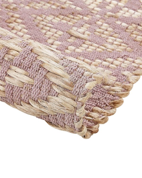 Tæppe Lyserød og Beige Bomuld Jute 80 x 150 cm Geometrisk Mønster Rustik Boho