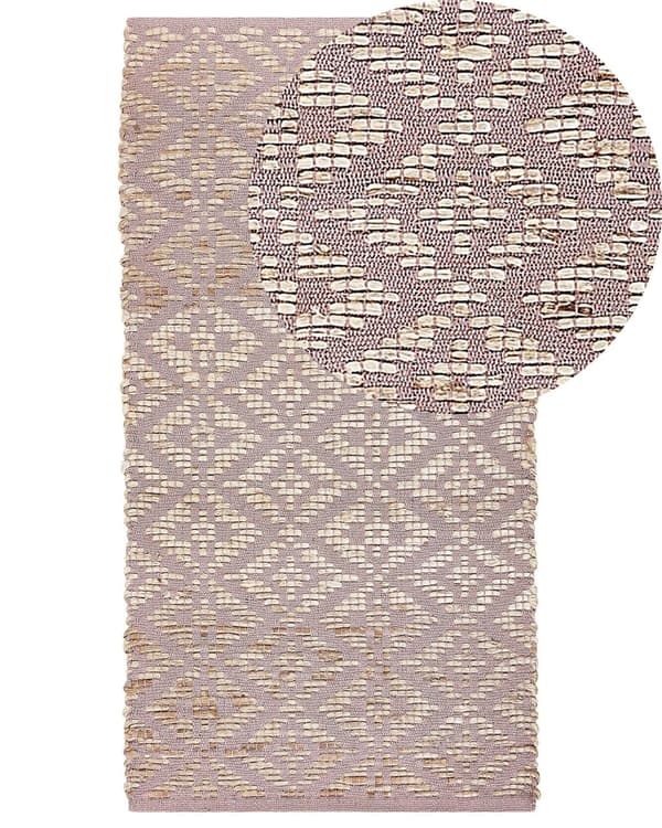 Tæppe Lyserød og Beige Bomuld Jute 80 x 150 cm Geometrisk Mønster Rustik Boho