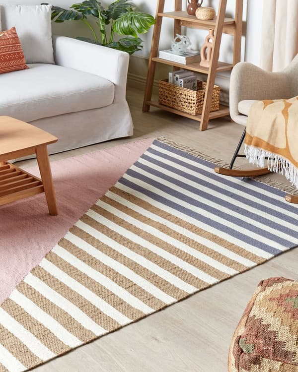 Område Tæppe Multifarvet Uld og Jute 140 x 200 cm Rektangulært Håndvævet med Kvaster Moderne Design