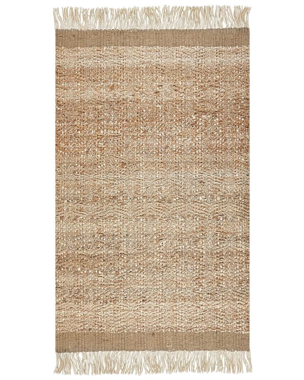 Område Tæppe Beige Jute 80 x 150 cm Rektangulært med Kvaster Geometrisk Mønster Håndvævet Boho Stil Soveværelse Stue