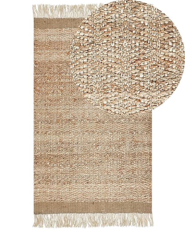 Område Tæppe Beige Jute 80 x 150 cm Rektangulært med Kvaster Geometrisk Mønster Håndvævet Boho Stil Soveværelse Stue