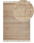 Miniatyrbilde 1 av 7: Teppe Beige Jute 140 x 200 cm Geometrisk mønster Frynser Håndvevd Boho Stue Soverom