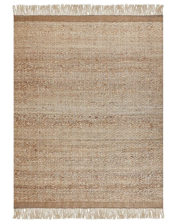 Område Tæppe Beige Jute 160 x 230 cm Rektangulært med Kvaster Geometrisk Mønster Håndvævet Boho Style Soveværelse Stue