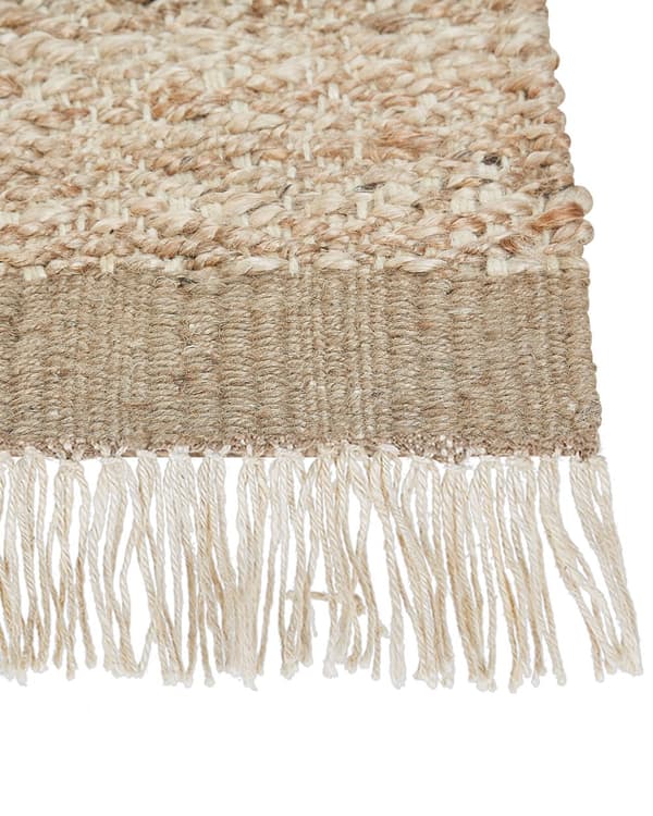 Område Tæppe Beige Jute 160 x 230 cm Rektangulært med Kvaster Geometrisk Mønster Håndvævet Boho Style Soveværelse Stue