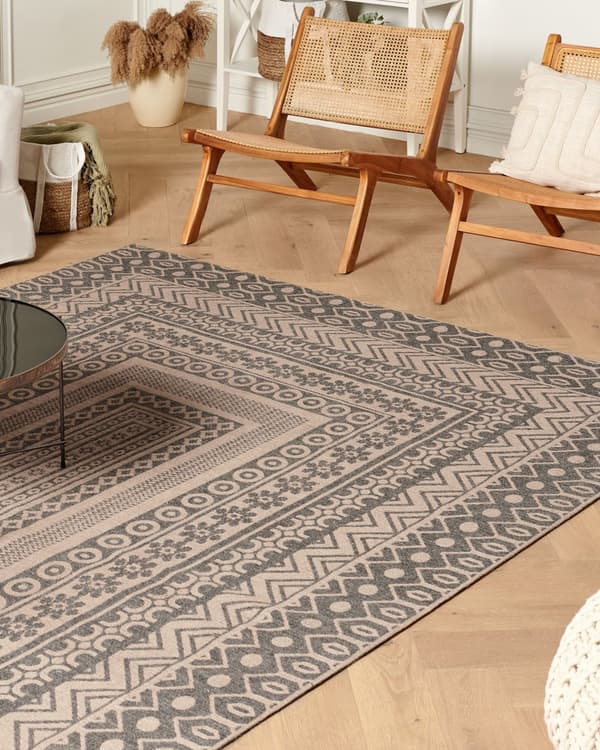 Matto beige harmaa 200 x 300 cm juutti polyesteri villa suorakulmio geometrinen kuvio moderni