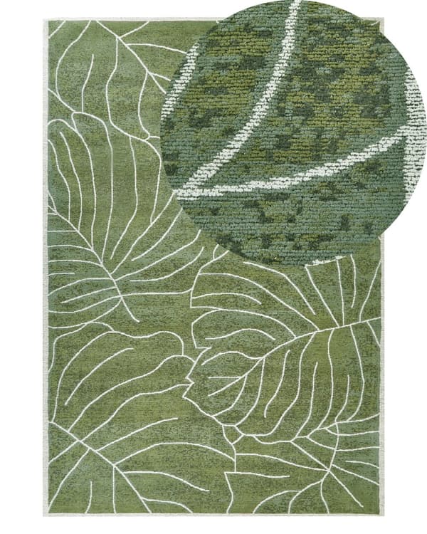 Matto vihreä puuvilla 140 x 200 cm peikonlehtikuvio boho moderni tyyli