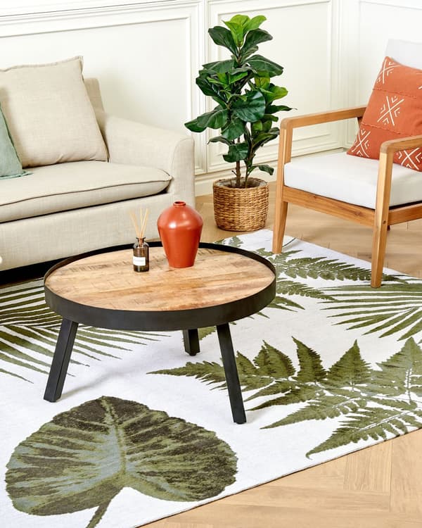 Matto vihreä puuvilla 200 x 300 cm lehtikuvio rustiikkinen boho-tyyli