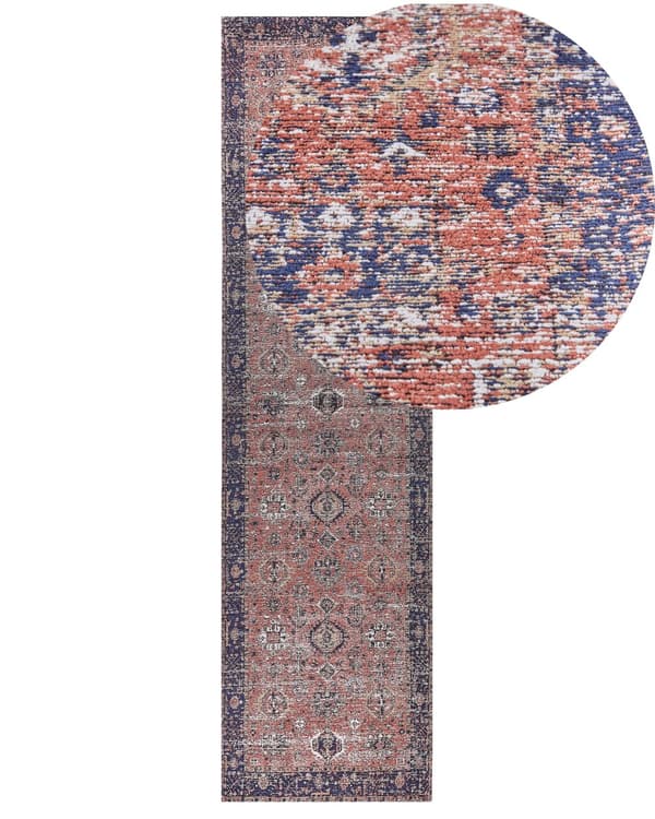 Matto punainen sininen 80 x 300 cm puuvilla polyesteri suorakulmio itämainen kuvio retro
