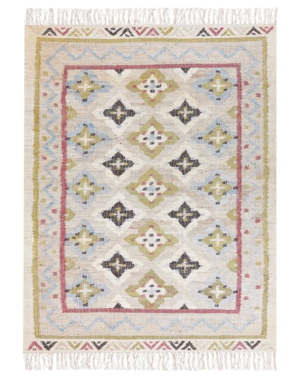Matto monivärinen juutti 160 x 230 cm neliskulmainen hapsuilla käsin punottu boho-tyyli