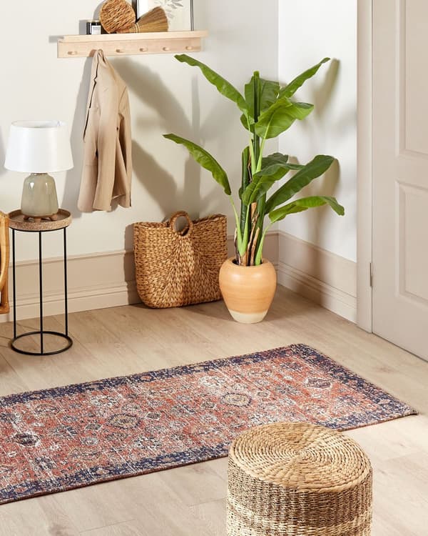 Løbertæppe rødt og blåt bomuld 80 x 300 cm rektangulært orientalsk mønster Boho stil gang