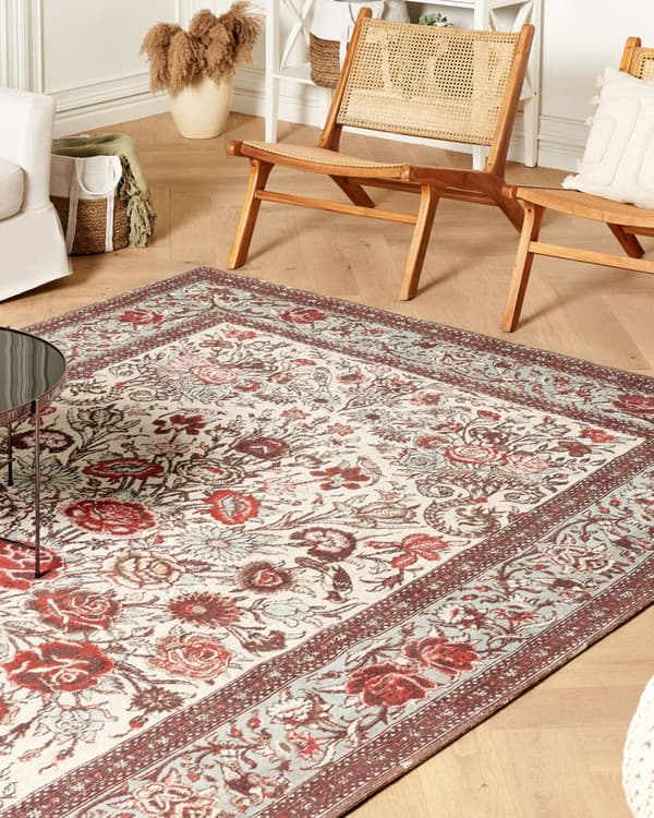 Områdetæppe Flerfarvet bomuldspolyester 200 x 300 cm Blomstermønster Traditionel vintage boligindretning