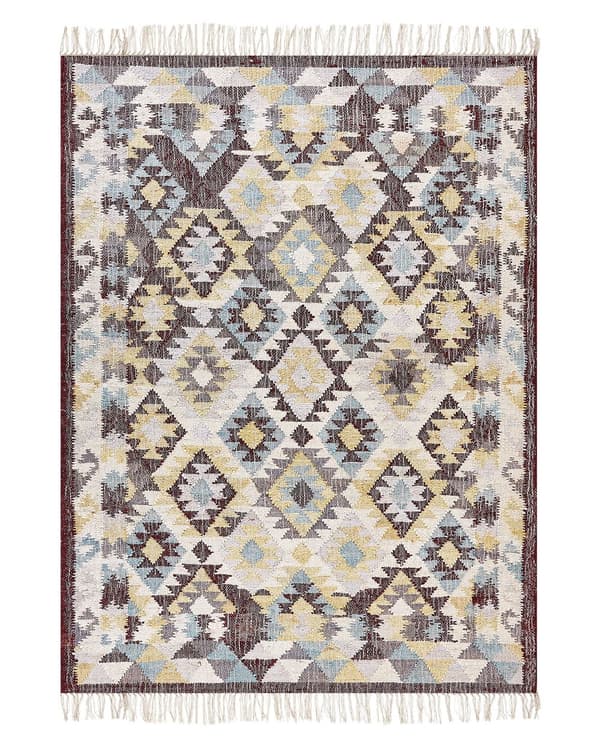 Matta Flerfärgad Jute 140 x 200 cm Rektangel med Tofsar Handvävd Bohemisk Stil Vardagsrum Sovrum