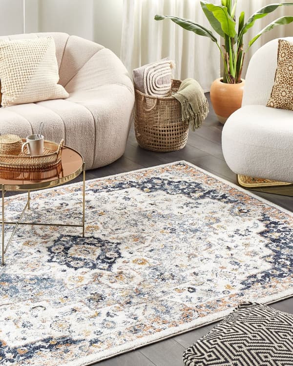 Matto beige/sininen monivärinen polypropeeni polyesteri 160 x 230 cm orientaalinen kuvio vintage-tyyli