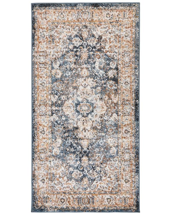 Matto beige/sininen polypropeeni polyesteri 80 x 150 cm orientaalinen kuvio vintage-tyyli