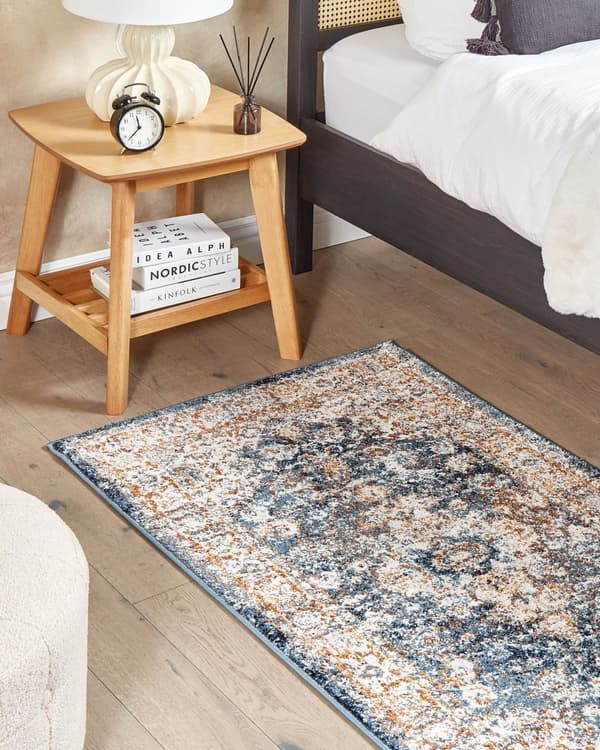 Matto beige/sininen polypropeeni polyesteri 80 x 150 cm orientaalinen kuvio vintage-tyyli