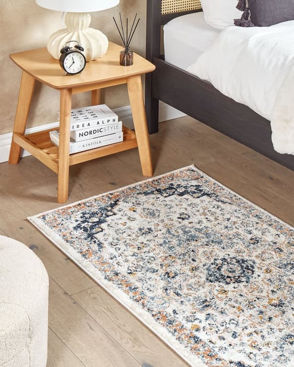 Matto beige/sininen monivärinen polypropeeni polyesteri 80 x 150 cm orientaalinen kuvio vintage-tyyli