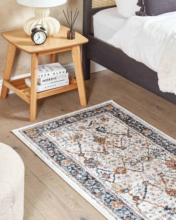 Matto beige/sininen polypropeeni polyesteri 80 x 150 cm orientaalinen kuvio vintage-tyyli