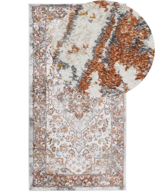 Matta Beige och Brun Syntetiskt Material 80 x 150 cm Orientaliskt Mönster Jutebaksida Vintage Traditionell