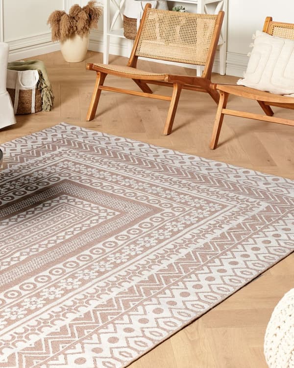 Matta Beige och Vit Juteblandning 200 x 300 cm Modern Geometriskt Mönster Mjuk Heminredning