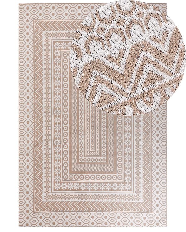 Matta Beige och Vit Juteblandning 200 x 300 cm Modern Geometriskt Mönster Mjuk Heminredning