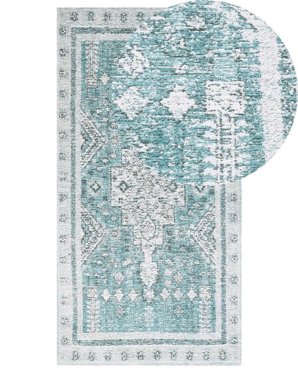 Gulvteppe Mintgrønn Grønn Bomull Polyester 80 x 150 cm Orientalsk Mønster Vintage Hjemme dekor