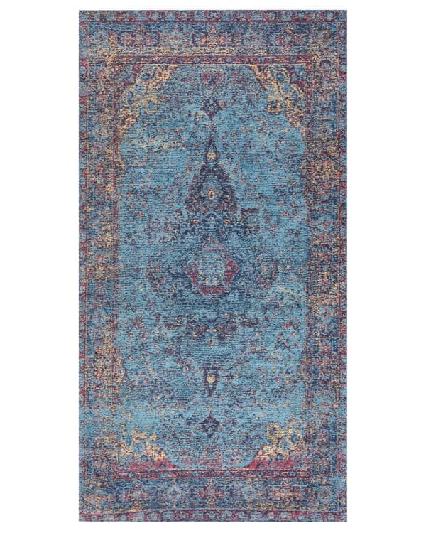 Gulvteppe Blå Bomull Polyester 80 x 150 cm Orientalsk Mønster Vintage Hjemme dekor