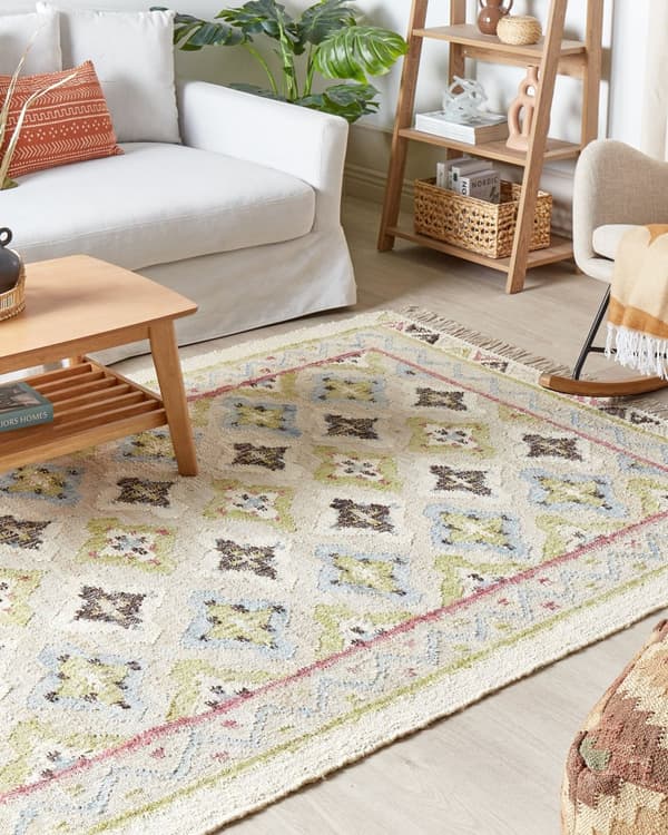 Teppe Flerfarget Jute 140 x 200 cm Rektangulært med dusker Håndvevd Boho Stue Soverom