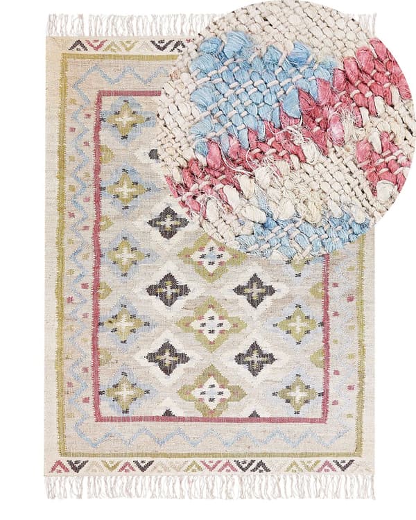 Teppe Flerfarget Jute 140 x 200 cm Rektangulært med dusker Håndvevd Boho Stue Soverom