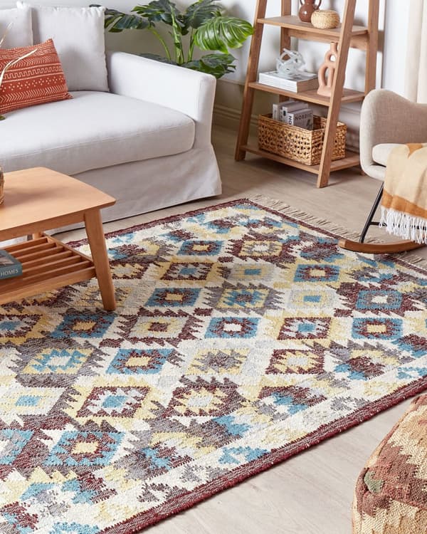 Teppe Flerfarget Jute 160 x 230 cm Rektangulært med dusker Håndvevd Boho Stue Soverom