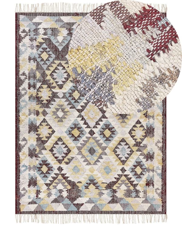 Teppe Flerfarget Jute 160 x 230 cm Rektangulært med dusker Håndvevd Boho Stue Soverom