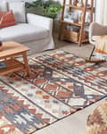 Miniatyrbilde 2 av 7: Teppe Flerfarget Jute 160 x 230 cm Rektangulært Geometrisk Mønster Håndvevd Boho Stue Soverom