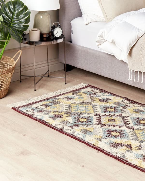 Teppe Flerfarget Jute 80 x 150 cm Rektangulært med dusker Håndvevd Boho Stue Soverom