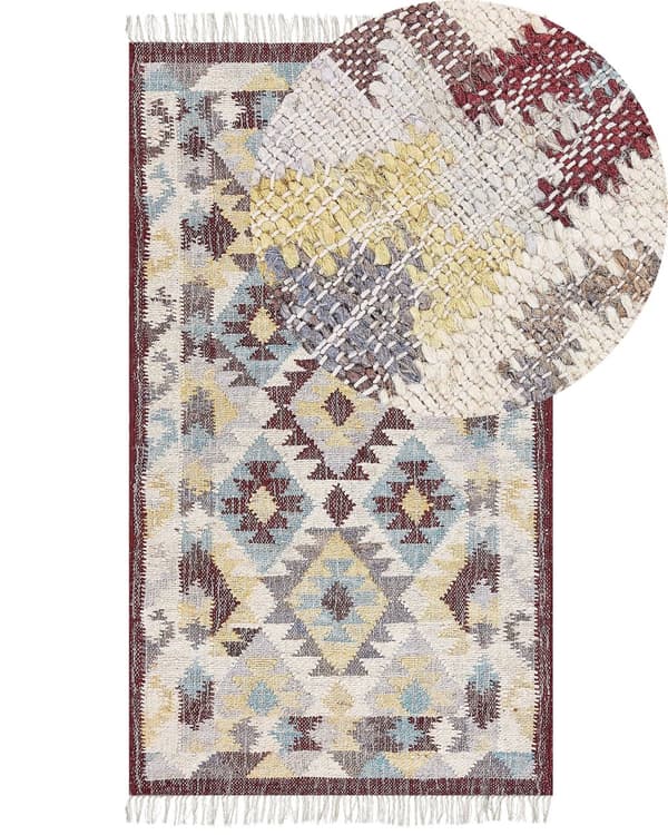 Teppe Flerfarget Jute 80 x 150 cm Rektangulært med dusker Håndvevd Boho Stue Soverom