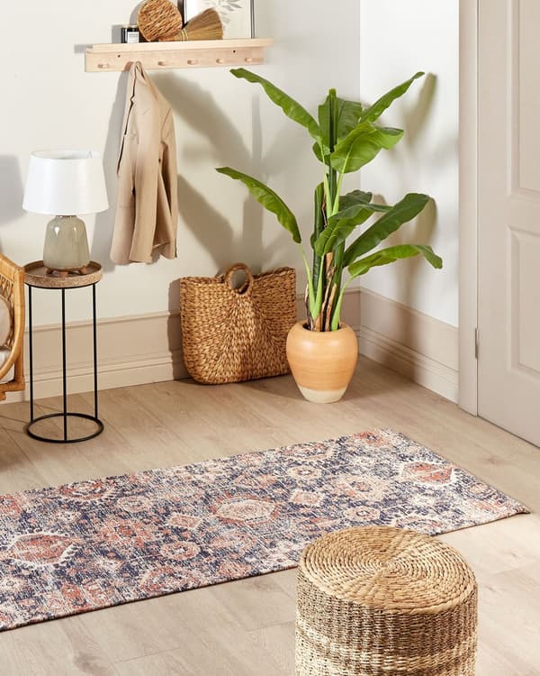 Teppe Blå Rød Bomull 80 x 300 cm Rektangulært Orientalsk mønster Boho stil Gang