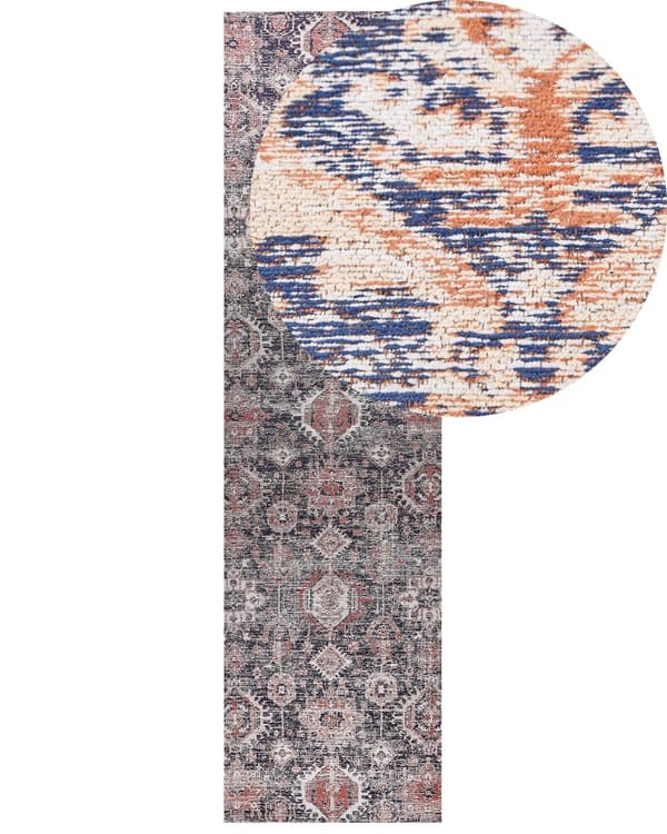 Teppe Blå Rød Bomull 80 x 300 cm Rektangulært Orientalsk mønster Boho stil Gang