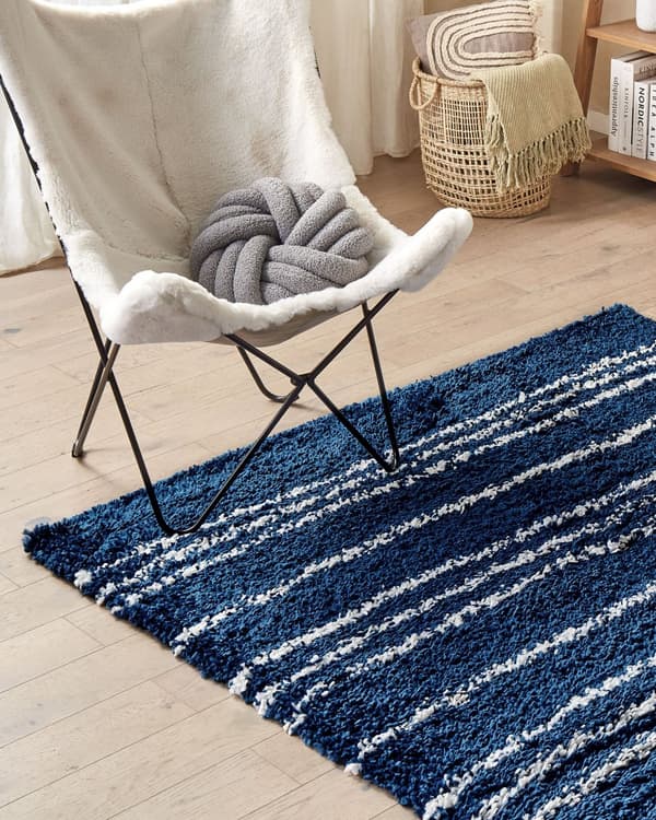 Område Tæppe Blå og Hvid Polypropylen 160 x 230 cm Moderne Stribet Mønster Stuetilbehør