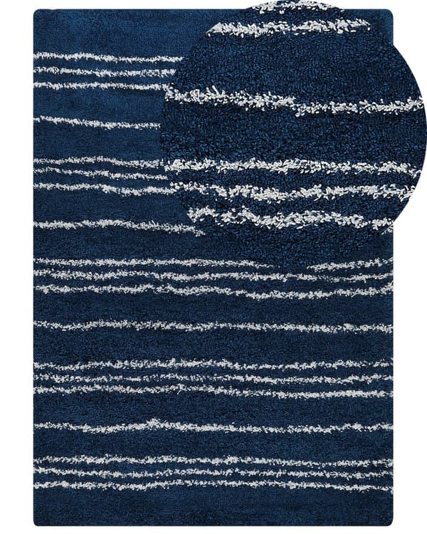 Område Tæppe Blå og Hvid Polypropylen 160 x 230 cm Moderne Stribet Mønster Stuetilbehør