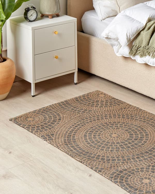 Matto beige/harmaa juutti 80 x 150 cm neliskulmainen geometrinen kuvio boho-tyyli