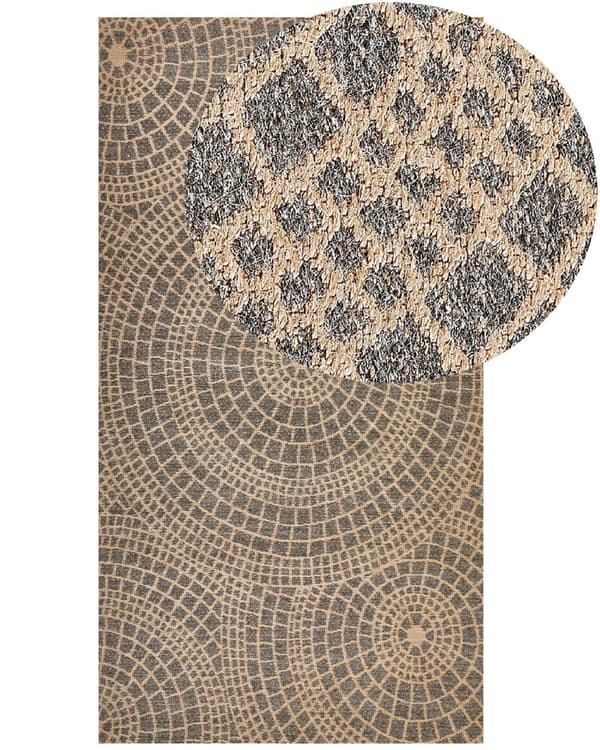 Matto beige/harmaa juutti 80 x 150 cm neliskulmainen geometrinen kuvio boho-tyyli