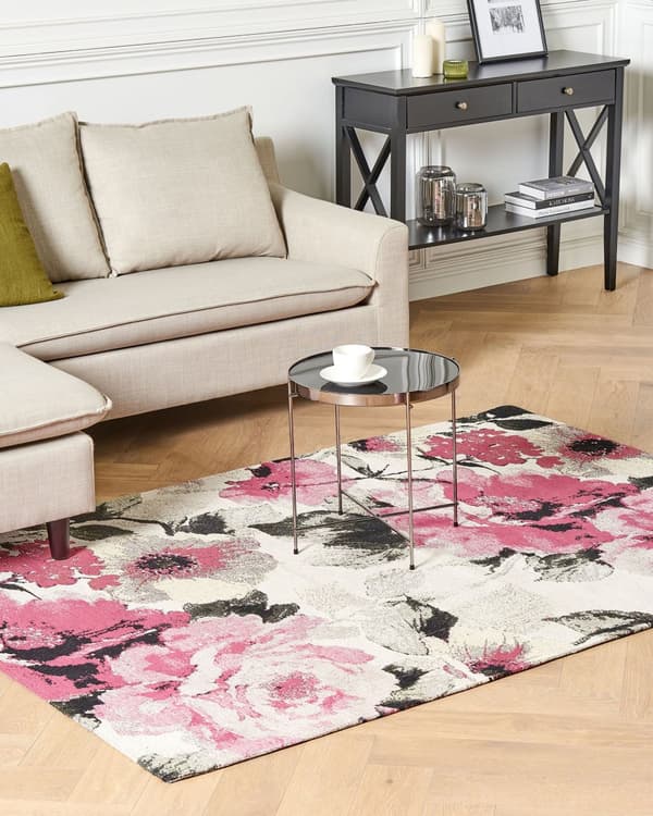 Matta Bomull Blomstermotiv 140 x 200 cm Rustik Bohemisk