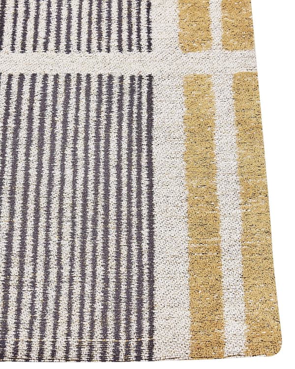 Matto keltainen musta 80 x 150 cm puuvilla polyesteri lyhyt nukka jacquard-kudottu raidallinen boho