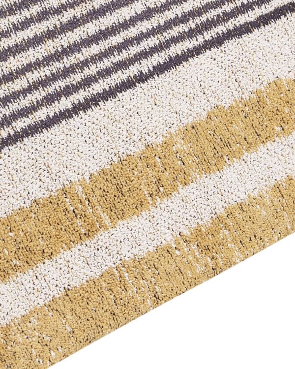 Matto keltainen musta 80 x 150 cm puuvilla polyesteri lyhyt nukka jacquard-kudottu raidallinen boho