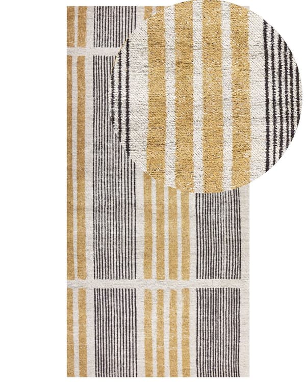 Matto keltainen musta 80 x 150 cm puuvilla polyesteri lyhyt nukka jacquard-kudottu raidallinen boho