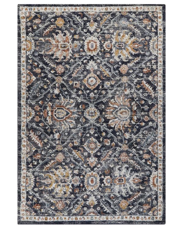 Matto sininen/beige 160 x 230 cm orientaalinen kuvio kulunut viimeistely vintage tyyli
