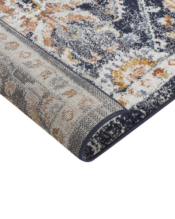 Matto sininen/beige 160 x 230 cm orientaalinen kuvio kulunut viimeistely vintage tyyli